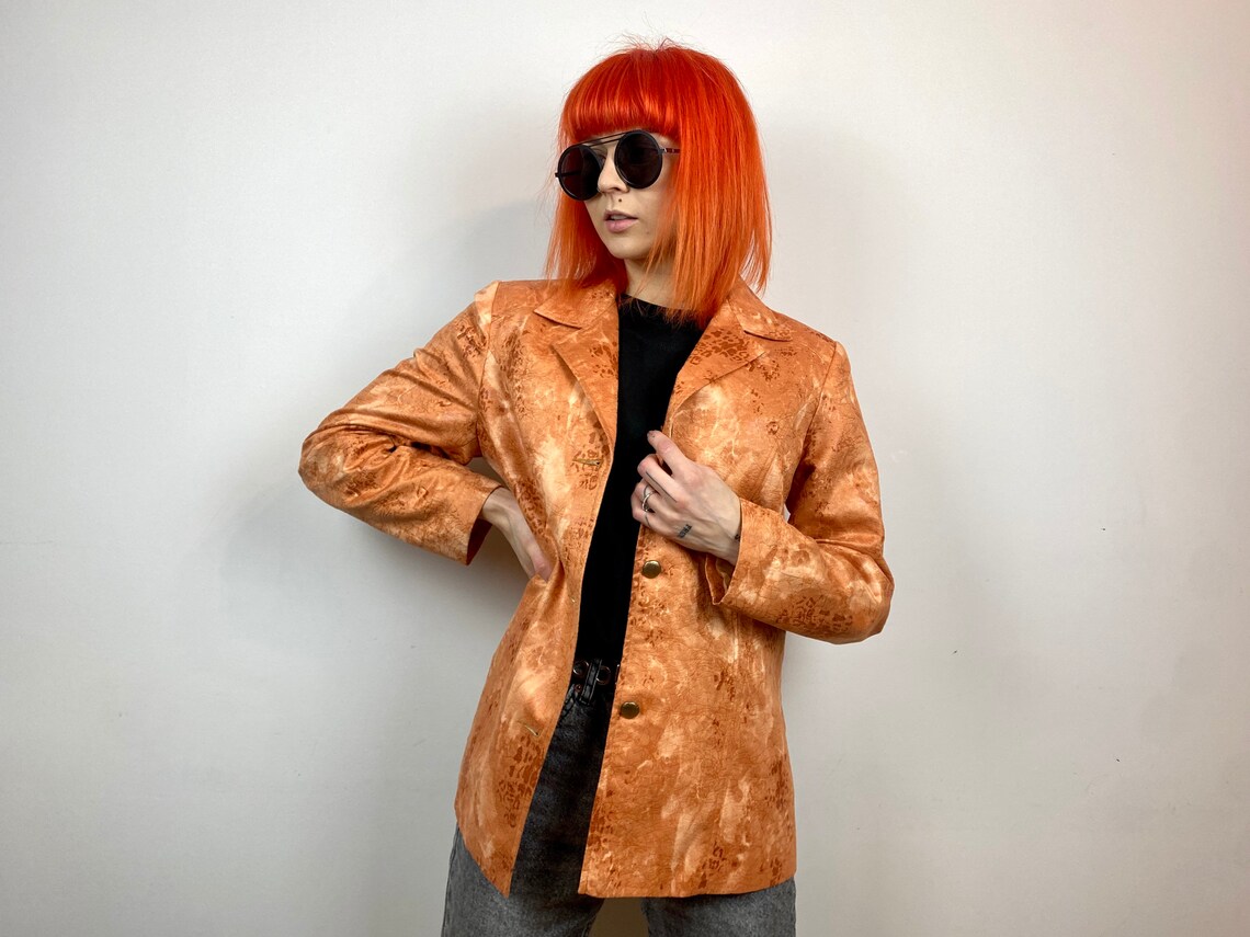 Vintage Abstract Blazer: Orange Animal Print, Size D40/F42/GB14, foto 1 di 5