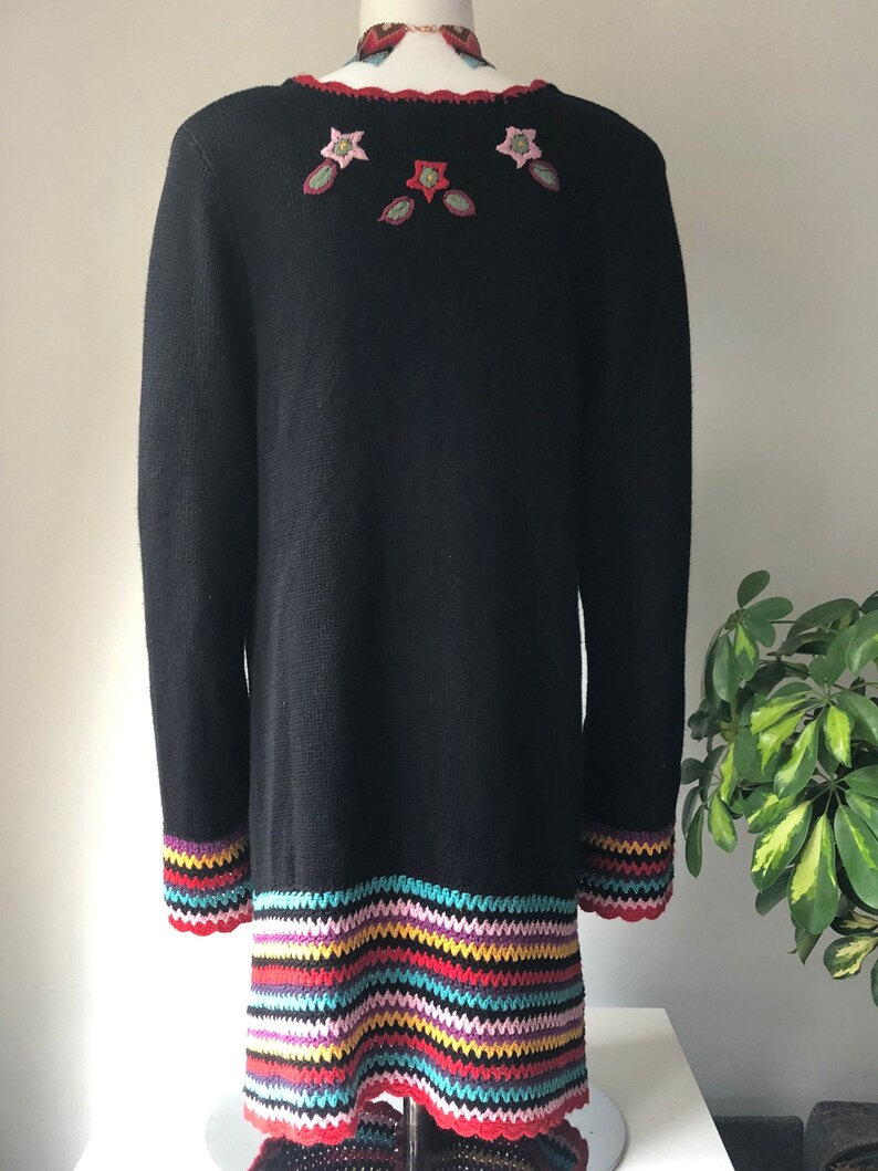 overcoat Hand crochet vintage cardigan with colorful flower embroidery Boho Hippie blazer Festival long jacket