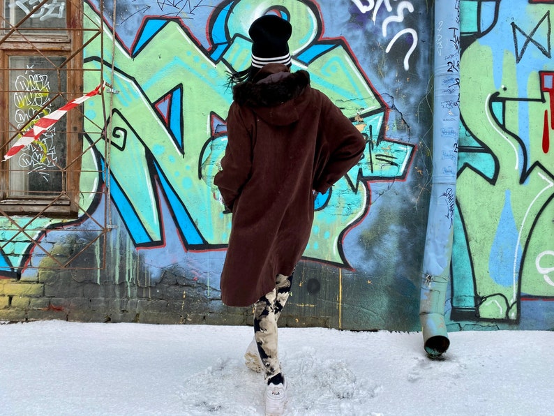 women\u2019s Long Coat Vintage DANYUS brown Parka Coat Women\u2019s relaxed fit long jacket detachable all season Size XXL Spring hooded Trench