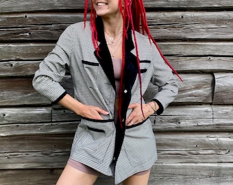 Vintage Check Blazer, 80s Boxy Fit, Size 10/S