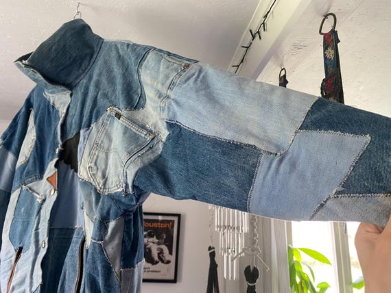 Handmade Patchwork Denim Bomber Jacket: Upcycled … - image 4