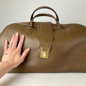 sac vintage des années 70, sac à poignée en cuir marron, grand sac de rangement, sac de voyage, sac pour homme, sac rétro, boucle