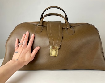 sac vintage 70's sac anse cuir marron, grand sac de rangement, sac voyage, sac homme, sac rétro, boucle