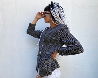 Classic AVENUE Blazer, black and white check, check jacket, 90s blazer, trendy blazer, oversized blazer, size US 12