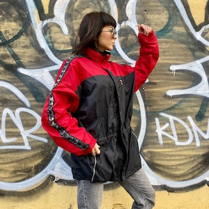 Vintage tracksuit Jacket from ROBEY, vintage sport jacket, red/black track, wind proof, oversized, retro sport, YKK zipper, size XXL
