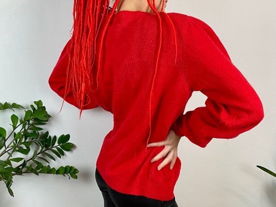 Vintage embellished sweater, 80’s red jumper, war… - image 7
