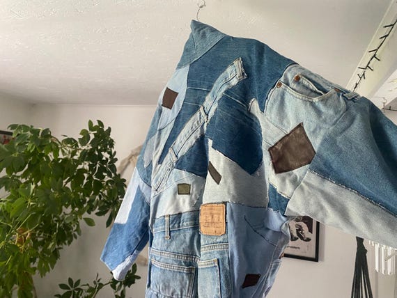 Handmade Patchwork Denim Bomber Jacket: Upcycled … - image 3