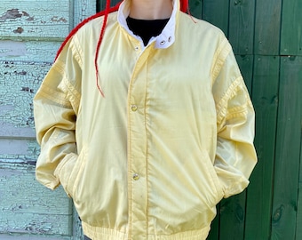 Blouson aviateur vintage jaune pastel - Street style rétro - Taille 52