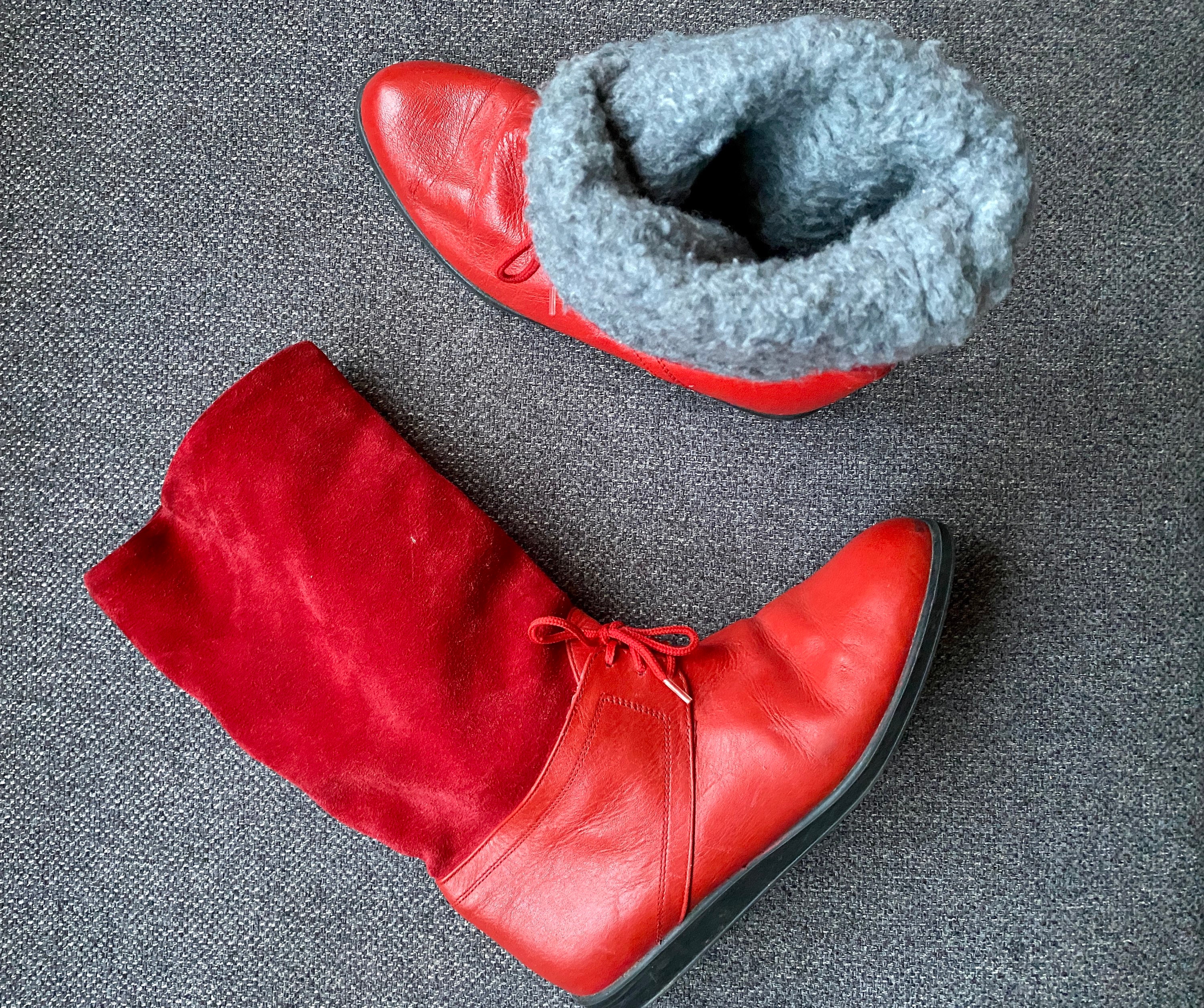 Red flat shop ankle boots