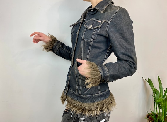 Vintage Padded Denim Jacket From TAKE-TWO Fringe Cuffs Warm 