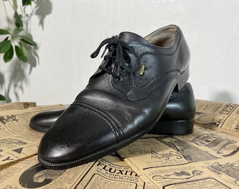 M.JOHN Derby Vintage Black Leather Formal Shoes, made in Austria, Men's Size 9