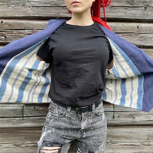 Vintage denim vest van EMMETT JEAN, diepblauw katoenen gestreept gilet, gilet, blauw westernvest, maat M