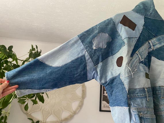 Handmade Patchwork Denim Bomber Jacket: Upcycled … - image 6
