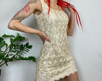 Vintage 60s Lace Mini Dress: Sleeveless Retro Wedding, Size S