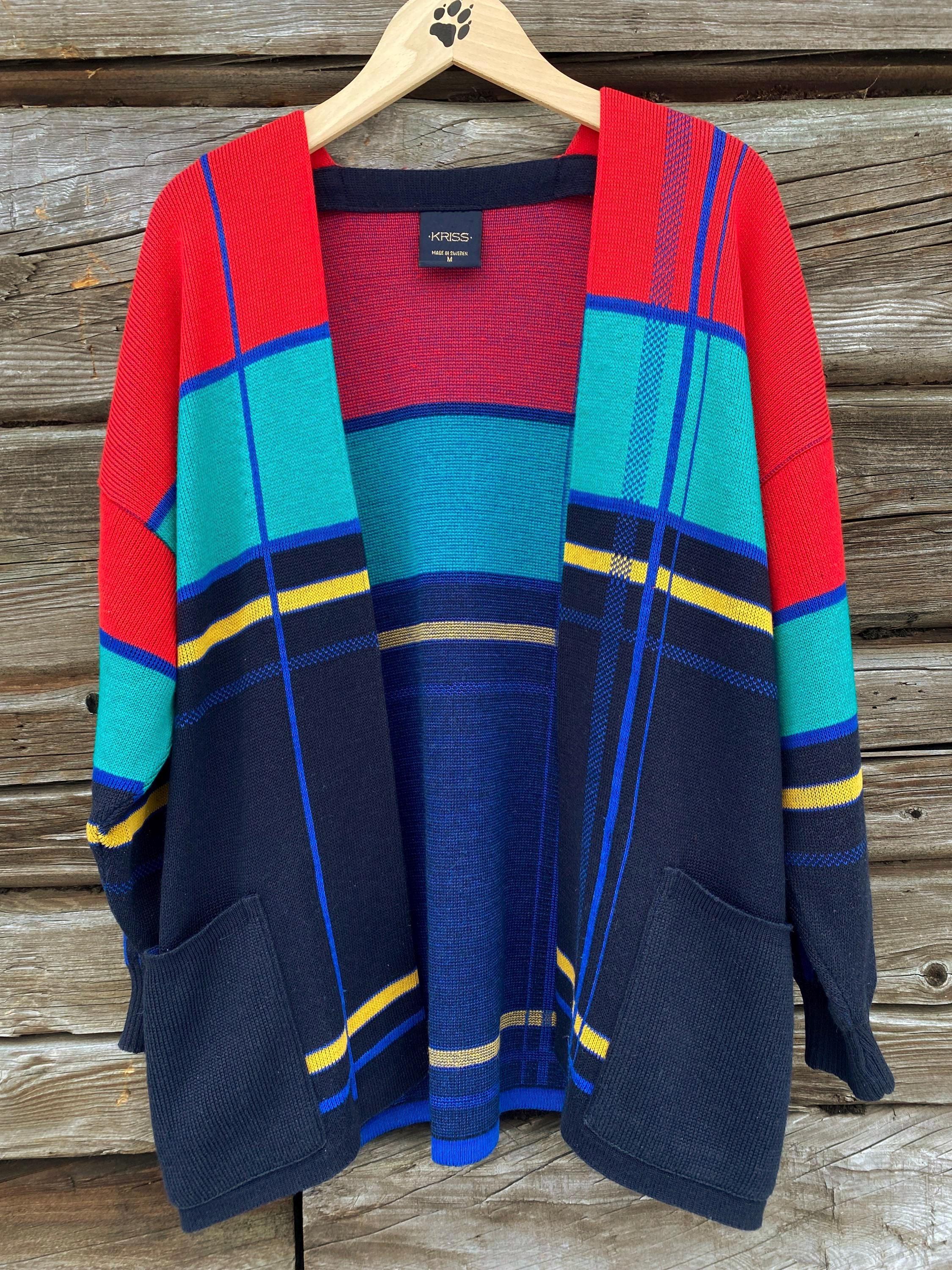 Vintage KRISS Sweden Wool Blend Cardigan, Geometric Pattern, Size
