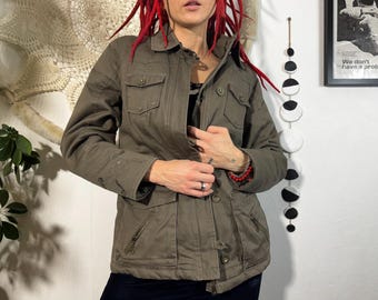 Khaki green Bomber Jacket: Military quilted Style 90s - Size S/M
