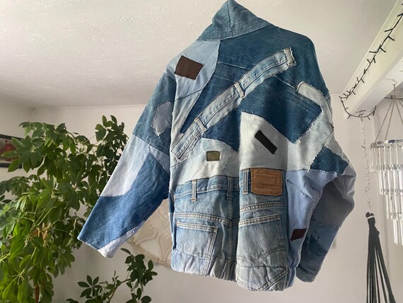 Handmade Patchwork Denim Bomber Jacket: Upcycled … - image 2
