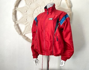 1980s Rukka Tracksuit Jacket: Red, Blue windbreaker Athletic womans junior Bomber (Size XS)
