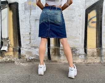Denim vintage pencil skirt, denim jeans retro 90’s, washed out, size 28