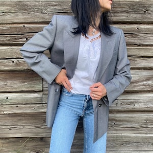 double breasted blazer from ERIK HÖCH made in west Germany, retro formal jacket, gray classic suit top, size 38-r