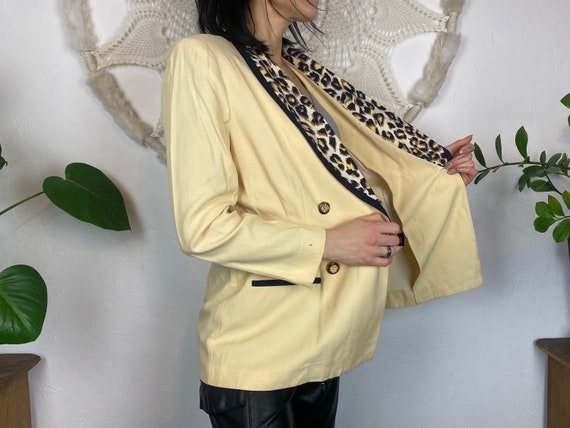 Vintage yellow blazer jacket with animal print li… - image 5