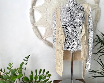 Boho knitted vest, crochet waistcoat, beige handknit gilet, one size