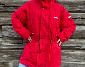 Vintage Red COFAVET Paris Parka: Windproof Cotton Bomber, Size XL