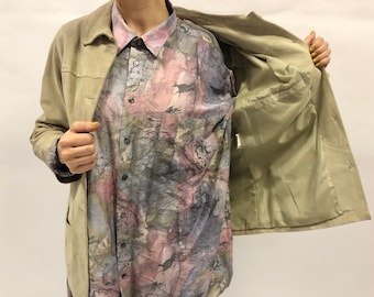 Leather trench coat jacket 90’s design Real leather women's Size M-L, Beige