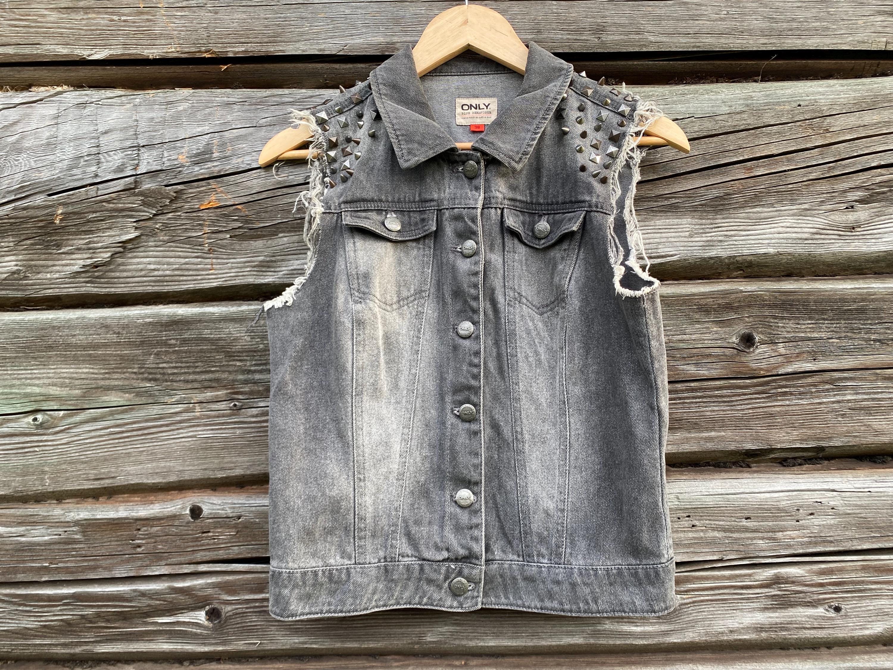 Studded Denim Vest - Etsy
