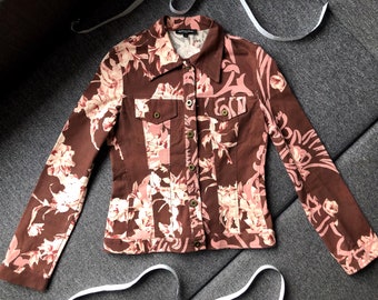 Blusa de algodón con estampado floral vintage: Camisa italiana retro con botones, talla S/M