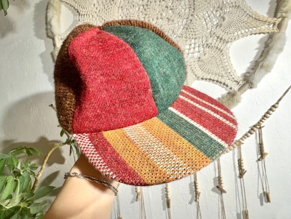 Wool patchwork baseball cap, colourful fun woolen… - image 1