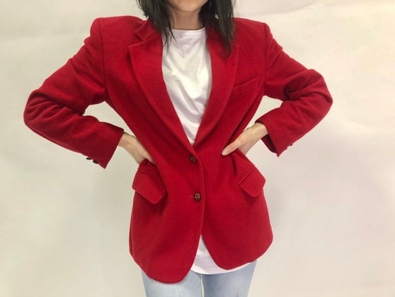 Cashmere Wool Blazer, vintage Red jacket, retro wa