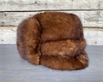 Luxurious Brown vintage lined fur cap Vintage Antique Original Hat Luxurious Mink Fur Brown Satin  main image 4