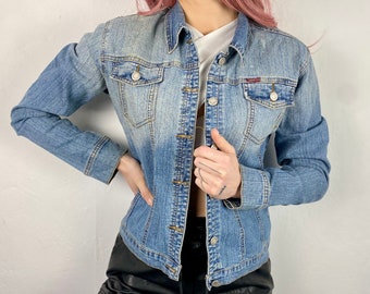 Chaqueta vaquera vintage CARTINI: Bomber vaquera azul claro, talla XL