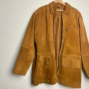 Brown Leather Jacket from AQUA MARINE , vintage suede leather duster jacket, 90’s street style, hipster, pilot jacket, dad jacket, size 52