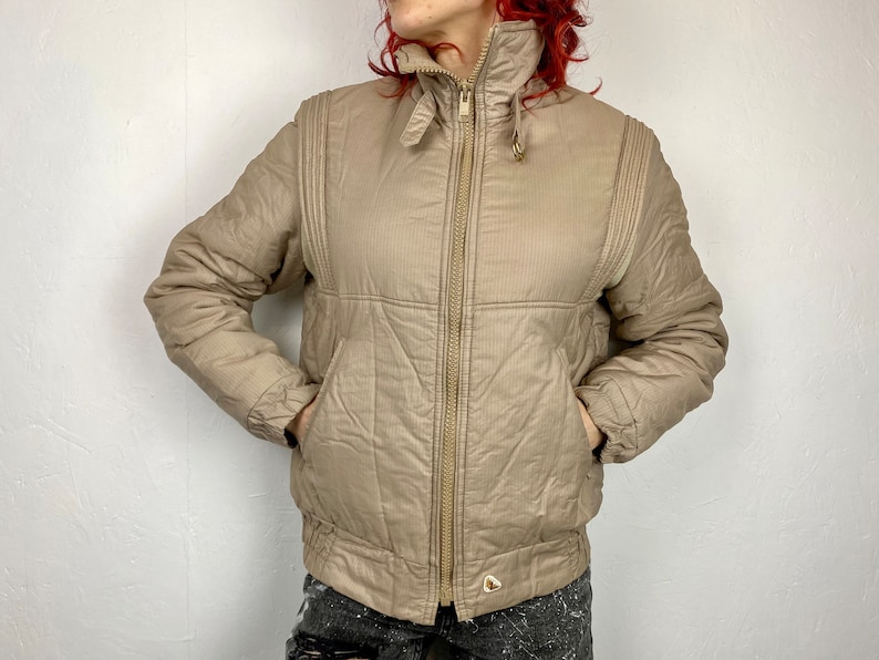 Vintage jacket from LUHTA 80s, vintage zipper jacket warm, cosmic vibe , armpit ventilation, windbreaker beige jacket, size S/M image 5