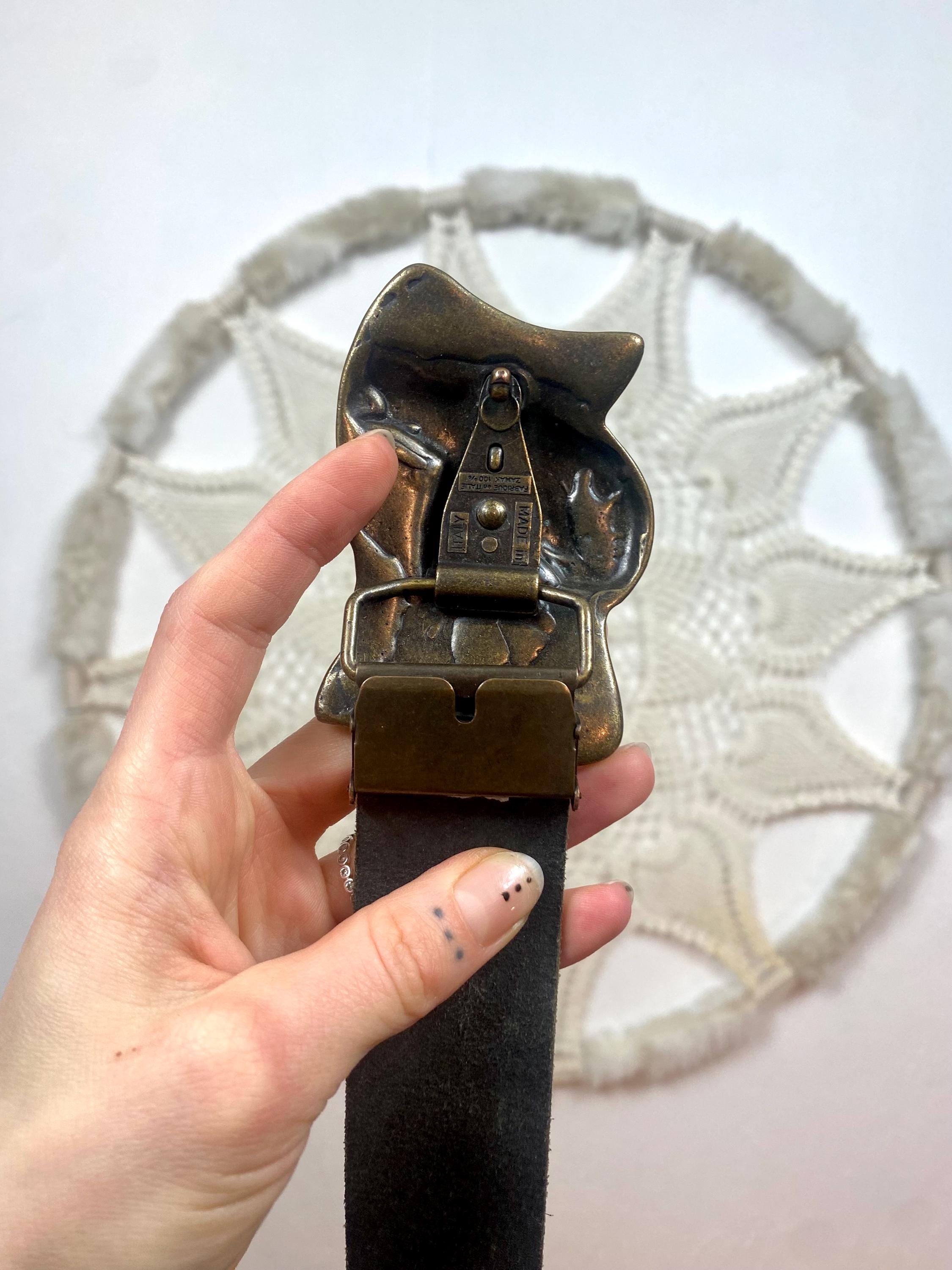 Vintage Leather Belt Made in Italy, 100% Zamok Big Eagle