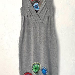 Gray summer dress from DESIGUAL tank top dress, grey cotton comfy dress size M, summer embroidered patchwork
