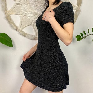 Sequin black sparkle dress, vintage 70s usa made MODA INT’L , mini dress vintage dancing sexy dress, size petite