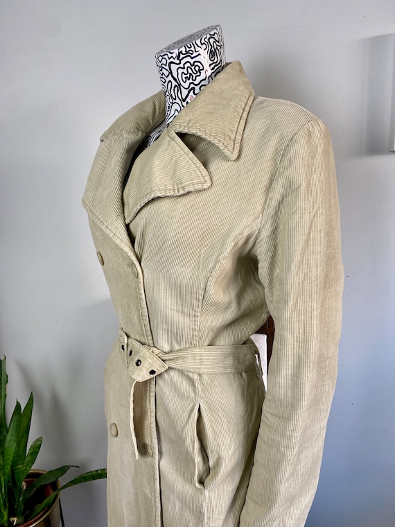 Vintage velvet Trench coat from BROADWAY 90s, beige l… - Gem