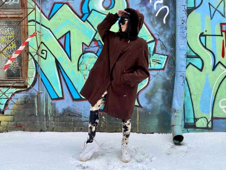 women\u2019s Long Coat Vintage DANYUS brown Parka Coat Women\u2019s relaxed fit long jacket detachable all season Size XXL Spring hooded Trench