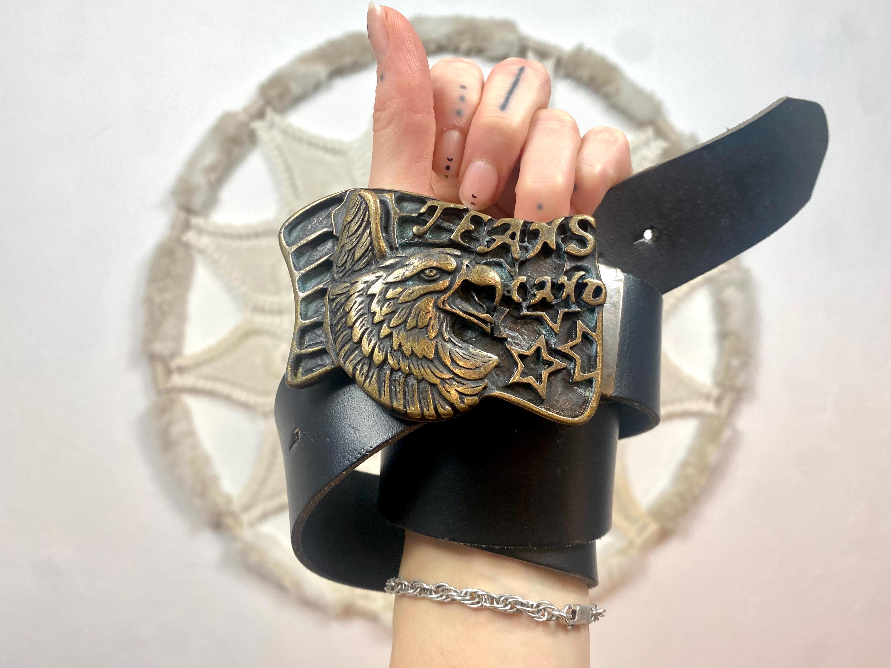 Vintage Leather Belt Made in Italy, 100% Zamok Big Eagle