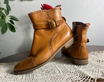 Vintage Leather Ankle Boots, Marc o’Polo, Camel Zipper Boots, Size 36