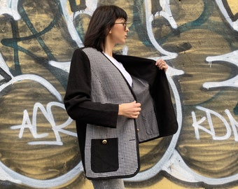 B&W vintage Blazer from FRANKENWÄLDER, black and white, 80s blazer, trendy classic blazer, oversized boxy blazer, size 46