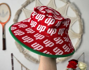 Reversible panama hat, big green red 7up summer headwear , size 57 adjustable