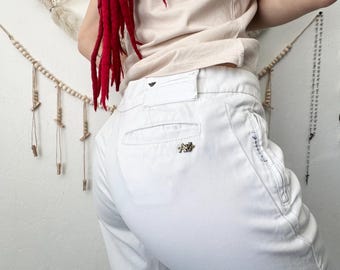 Armani white cotton capri pants, ripped style summer trousers for woman, size 42 , US28