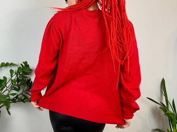 Vintage embellished sweater, 80’s red jumper, war… - image 2