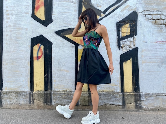 Vintage Hermann Lange Mini Dress: 1980s Fit and Flare Corset Dress