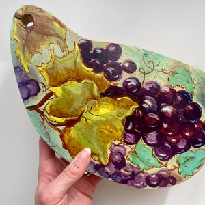 Winery decor Vintage art board wood art from KÅ-89, painted board with grapes, wine, winery accessory, woodart, 80s handcraft