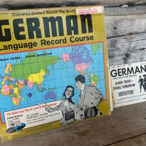 enregistrement phonographique vintage du cours d'enregistrement de langue anglais-allemand, 1979, cours de langue de voyage des années 70, avec manuels d'instructions